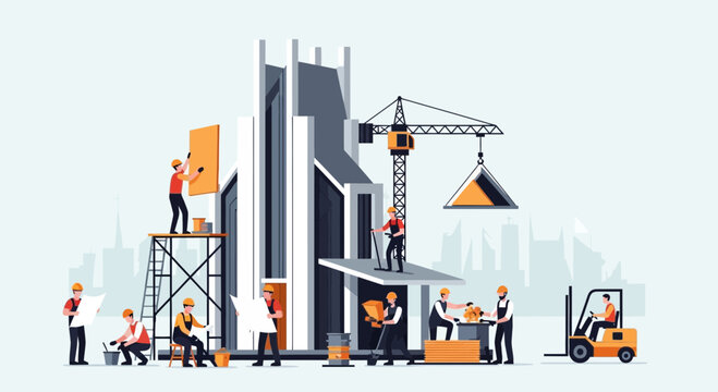 Construction workers building a skyscraper.