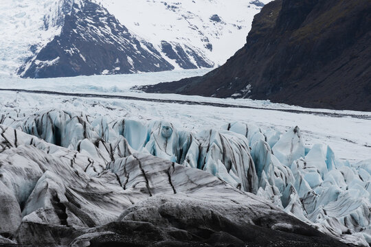 Dramatic glacier crevasses at Svinafellsjokull, Iceland