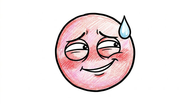 Embarrassed smiley face with sweat drop and blush.