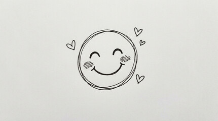 Hand Drawn Happy Face with Hearts Illustration. © noele