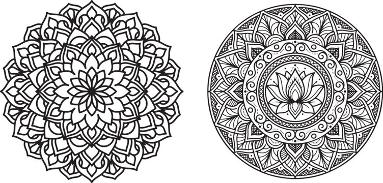 Intricate mandala lotus flower decorative spiritual design set
