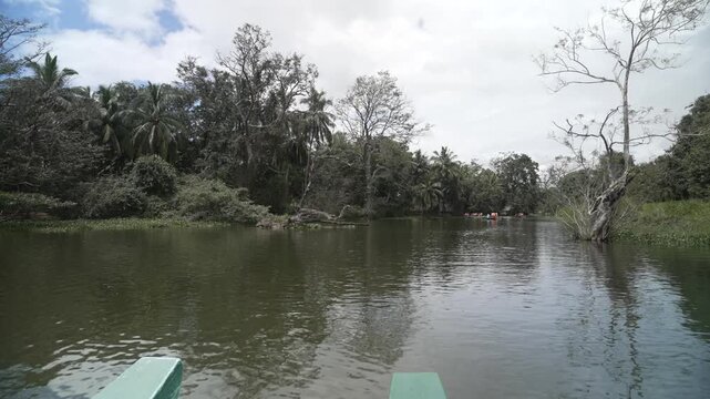 View of scenic boat safari on Hiriwadunna Wewa reservoir near Dambulla, Matale District, Sri Lanka, Asia
