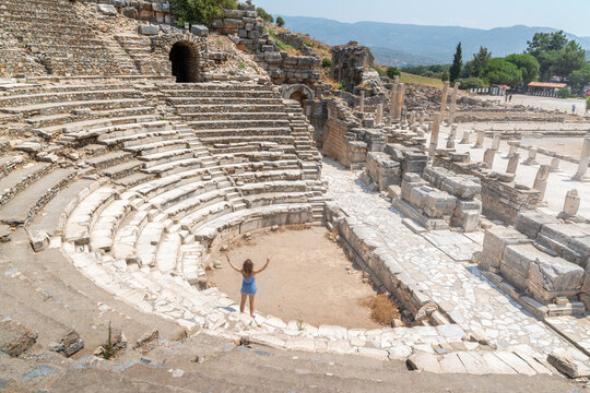 Exploring ancient Ephesus theatre ruins in Efeso, Turkey
