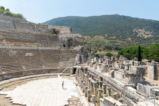 Exploring ancient Ephesus amphitheater ruins in Turkey