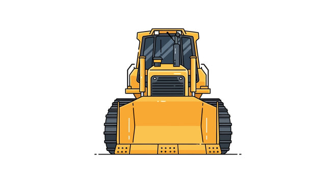 Front View Illustration of a Yellow Bulldozer Construction Vehicle