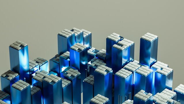 Futuristic blue data city technology background in 3D view