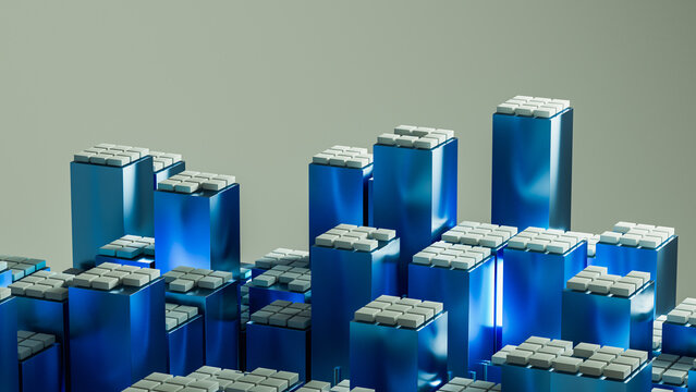 Futuristic blue data city technology background in 3D view