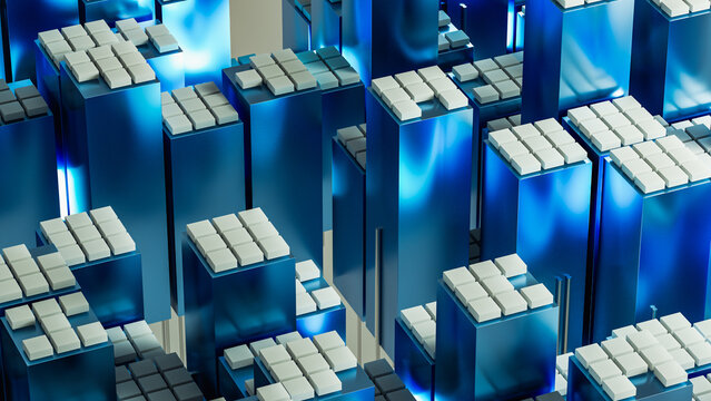 Futuristic blue data city technology background in 3D view