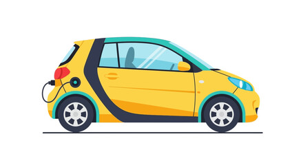 Naklejka premium Modern Compact Electric Car Charging Vector Illustration