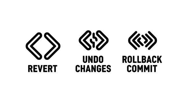 Software development code version control icons for revert undo changes rollback commit operations line art rollback software development programming computer technology workflow