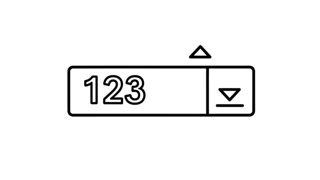 User interface icon of a numeric input field showing number one two three with up and down arrow controls for value adjustment interface component increment decrement software application