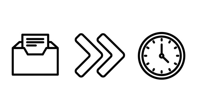 Fast mail delivery icon: inbox double arrow forward clock with delivery envelope document schedule dispatch shipping logistics communication transfer efficient business transport workflow