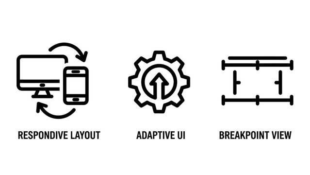Responsive layout and adaptive UI icons for web design with responsive adaptive interface breakpoint computer technology application development software platform settings progress