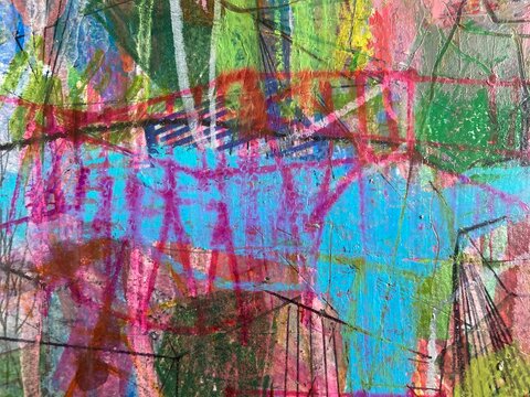 Cyan Yellow Abstract Painting Collage Stripe Bold Color Texture Background