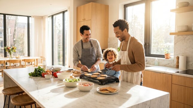 Diverse Family Cooking Together Modern Kitchen Joy