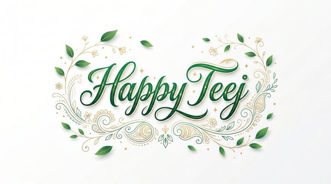 Happy teej calligraphy greeting card design with floral elements