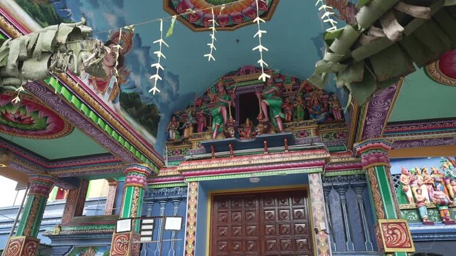 View of ornate and colourful exterior of Sri Muthumari Amman Hindu Temple, Matale, Sri Lanka, Asia