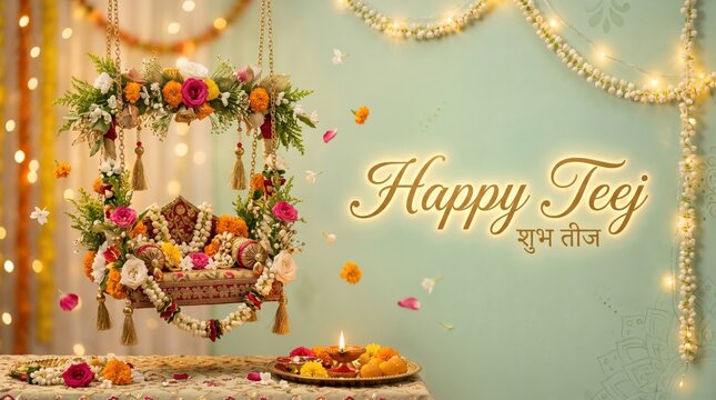 Beautifully decorated traditional swing for teej festival celebration