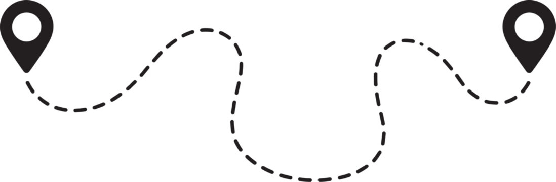 dot line path route travel banner illustration with location map pin icon, travel navigation concept for road trip planning, delivery tracking graphics, waypoint connection symbols, mobile map 