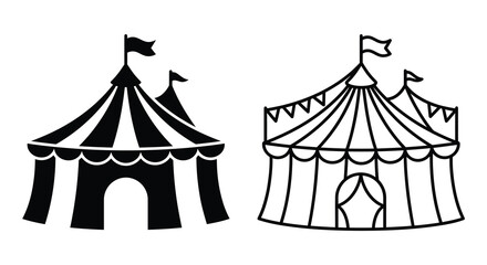 Circus tent silhouettes with flags on white background silhouette © adobeamena