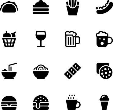 Food and drink icons in black and white