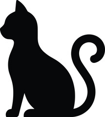 Black cat silhouette, sitting, facing left, curled tail sitting cat © Aysha