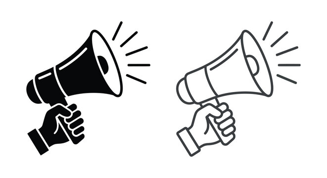 Hand holding megaphone icon black and line art silhouette