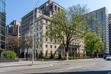 Fototapeta premium Toronto, Canada - May 18, 2026: Headquarters of Manulife Financial Corporation on Bloor Street East in Toronto, Canada. Manulife Financial Corporation is a Canadian multinational financial services pr