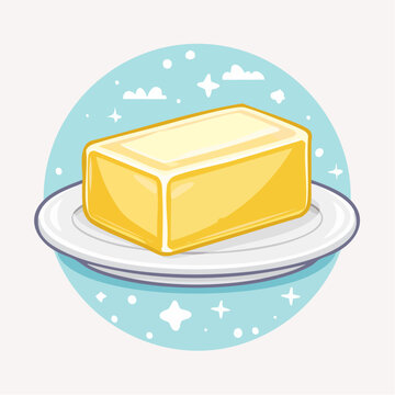 Cartoon illustration of a butter stick on a plate