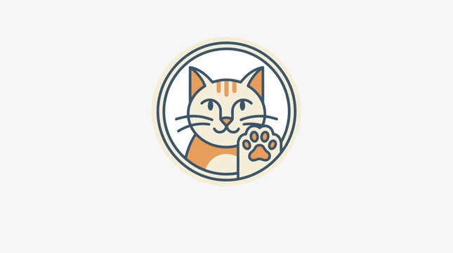 Minimalist cat head and paw emblem for pet shop brand