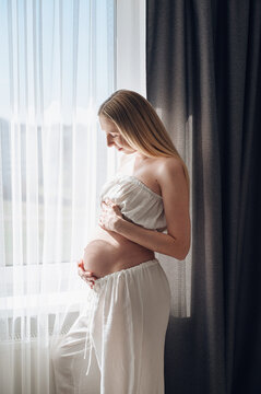 Radiant morning moment of expectant mother