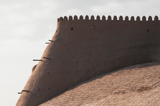 Ancient mudbrick fortress wall in Hiva, Uzbekistan