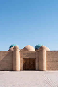 Ancient Silk Road fortress wall and domes in Khiva