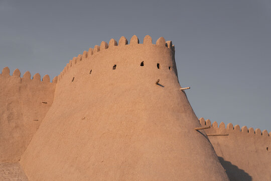 Ancient fortress wall in Hiva Uzbekistan on the Silk Road
