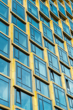 Modern architectural facade with reflective windows