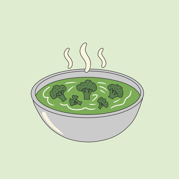 Vegan broccoli soup bowl illustration for healthy diet