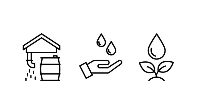 Ecological water conservation icons featuring rainwater harvesting hand with droplets plant growth from water conservation environment harvesting droplets sustainable resource irrigation
