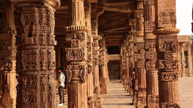 The world's longest brick minaret in India. Qutub Minar in Delhi.