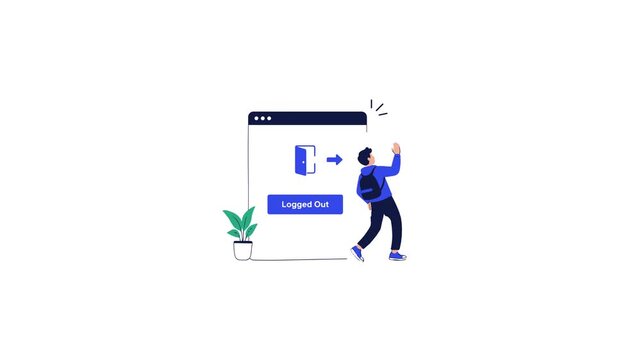 Young man logs out of account on digital device screen, leaving