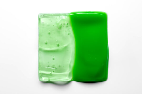 Green cosmetic gel smear on white background