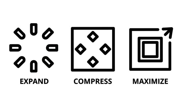Set of computer interface icons showing expand compress and maximize functions compress maximize interface software application collection navigation interaction component computer