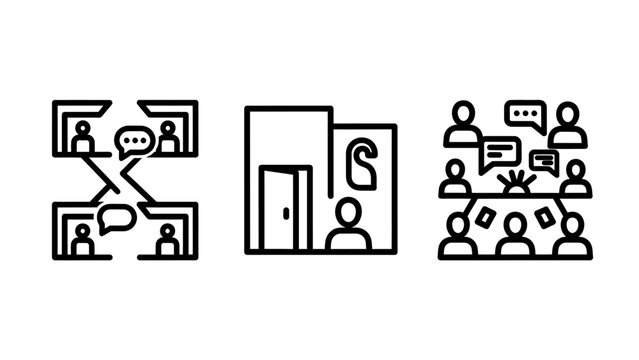Business communication icon set featuring remote meeting office interview and team discussion business communication discussion interview conference collaboration corporate management