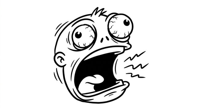 Scared cartoon face with wide eyes and open mouth.