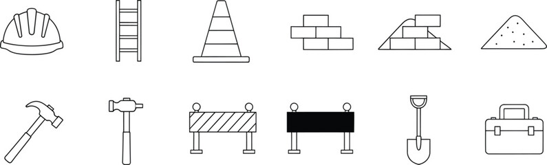 Set of construction and building tools icons with hard hat ladder and shovel symbols © Simu Store