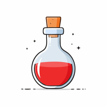 Cartoon Potion Bottle with Red Liquid and Cork