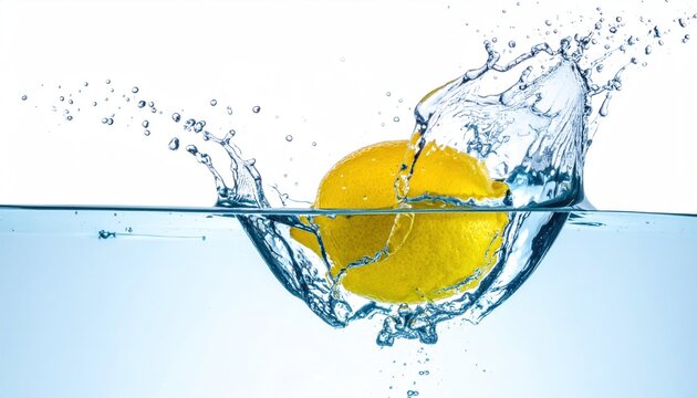Lemons Refreshing Dive - A Splash of Citrus in Clear Water.