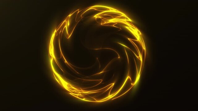 Bright yellow glowing plasma sphere with smooth circular energy waves on dark background. Abstract solar orb for futuristic science visuals, technology intros, VJ screens, magic concepts