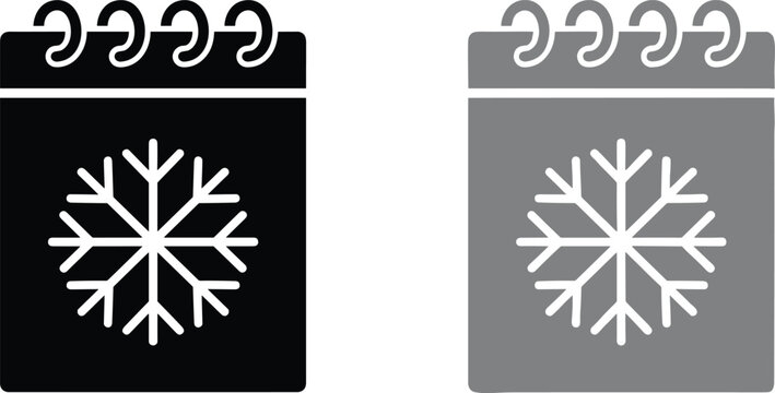 Winter calendar icon set with snowflake vector isolated on white background black and grey corporate UI elements