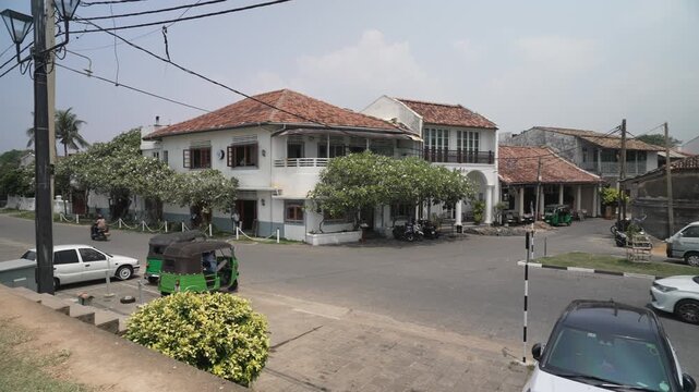 Elevated view of buildings inside the city wall on a sunny day, Galle Dutch Fort, Galle, Southern Province, Sri Lanka, Asia