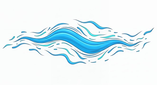Abstract Blue Water Wave and Wind Flow Illustration Representing Dynamic Movement and Ocean Currents Isolated on White